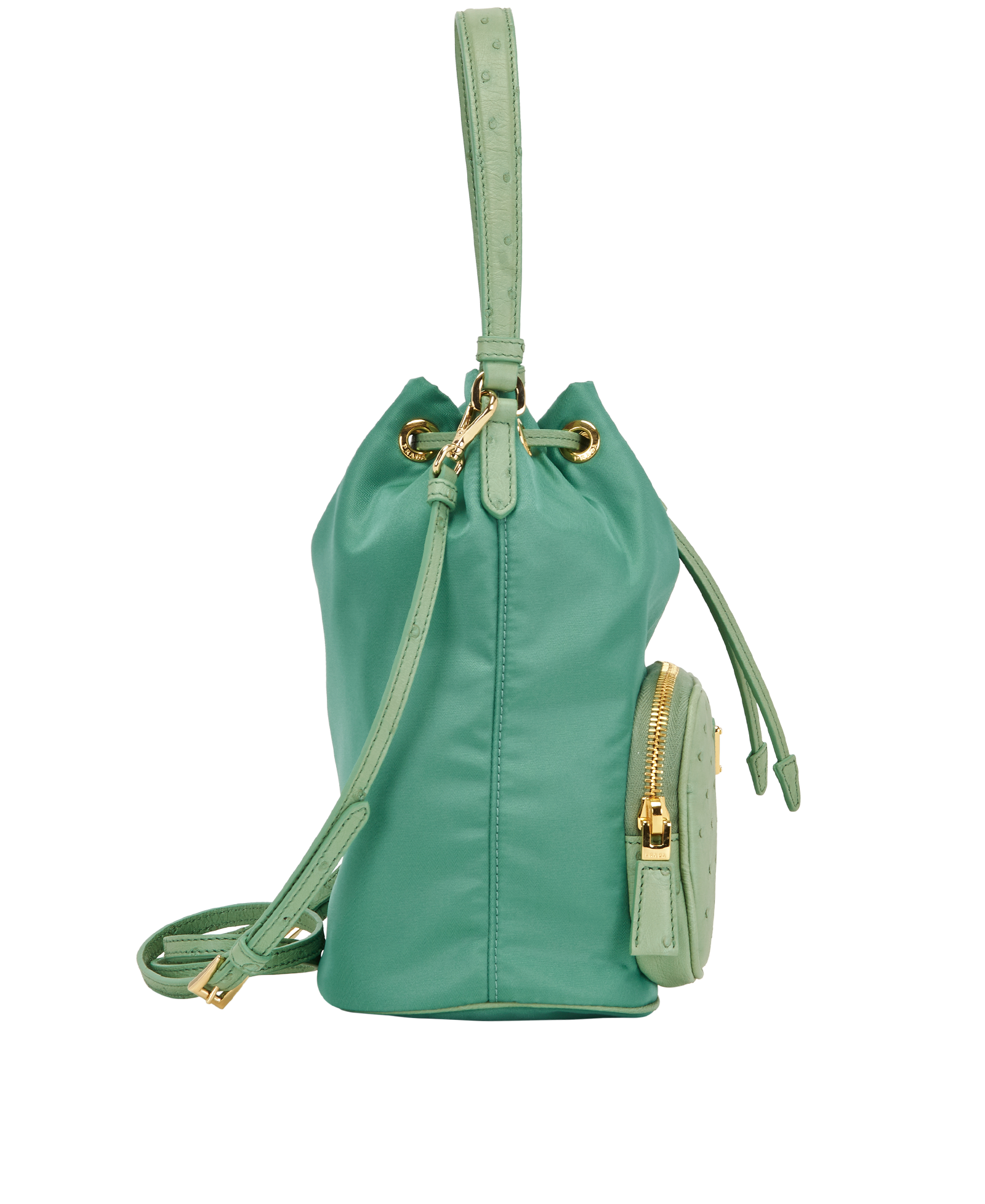 Duet Bucket Bag, &pound;895, Handbags, Green, Nylon/Ostrich, Side view
